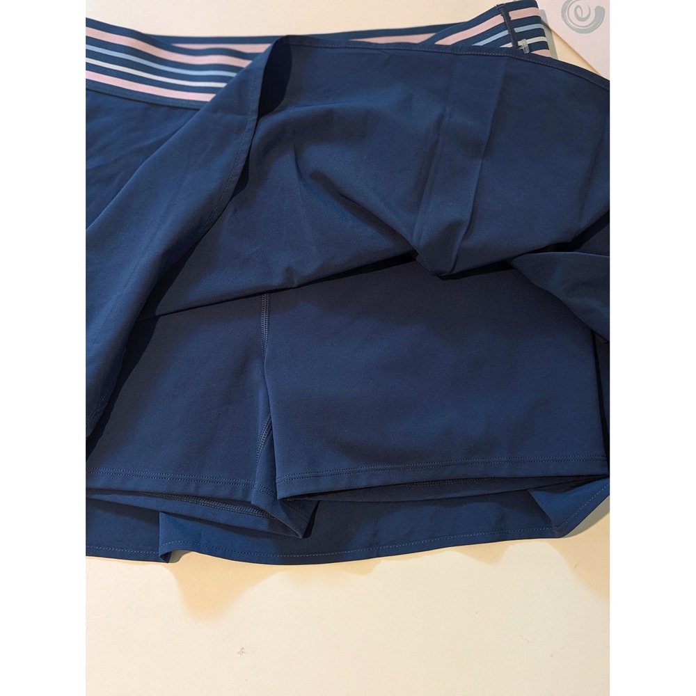 NWT CALME by Johnny Was Navy Pleated Tennis Skirt Striped Waistband Medium - Picture 7 of 9